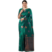 AKHILAM Womens Bagh Silk Blend Woven Design Saree With Unstitched Blouse Piece (Teal blue_14PAKHI1503)