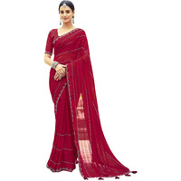 SIRIL Georgette Stone Work Saree for Women With Unstitched Blouse Piece (3432S301_Red)