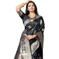 AMIRAT Womens Banarasi Silk Pure Golden Zari Woven With Blouse Piece (Black)