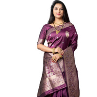 AMIRAT Womens Banarasi Silk Pure Golden Zari Woven With Blouse Piece (Wine)