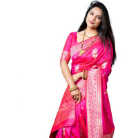 AMIRAT Womens Banarasi Silk Pure Golden Zari Woven With Blouse Piece (Pink)