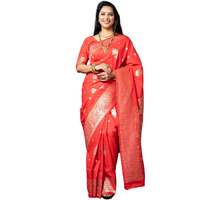 AMIRAT Womens Banarasi Silk Pure Golden Zari Woven With Blouse Piece (Red)