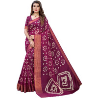 SIRIL Womens Bandhani Printed Jari Patta Cotton Saree with Blouse(1985S488_Purple)