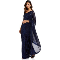 Florely Womens Pure Georgette sequence saree with unstiched blouse piece(Free size) (Blue)