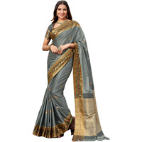 SGF11 Womens Kanjivaram Soft Lichi Silk Saree With Blouse Piece (Grey)