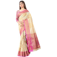 Enthone Womens Woven Banarasi Kanchipuram Art Silk Saree with Blouse Piece (SZWVTU-10 Beige)