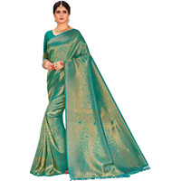 Vardha Womens Kanchipuram Raw Silk Saree with Unstitched Blouse Piece - Zari Woven Work Sarees for Wedding (Kyra Silk, 353, Teal Blue)