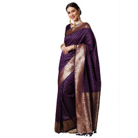 AKHILAM Womens Banarasi Paisley Silk Blend Golden Zari Work Saree With Unstitched Blouse Piece (Magenta_14PAKHI1507A)