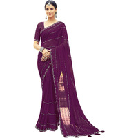 SIRIL Georgette Stone Work Saree for Women With Unstitched Blouse Piece (3432S306_Wine)