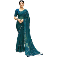 SIRIL Georgette Stone Work Saree for Women With Unstitched Blouse Piece (3432S304_Teal Blue)