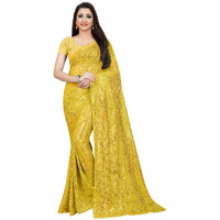 Florely Womens Pure Georgette sequence saree with unstiched blouse piece(Free size) (Yellow)