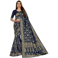 Sidhidata Textile Womens Kanjivaram Banarasi Jacquard Silk Saree With Blouse Piece (Q Navy Blue, Silk)