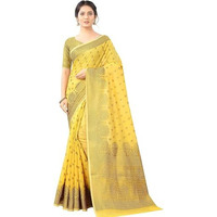 Sugathari Womens Banarasi Saree Pure Kanjivaram Silk Saree Soft new ladies 2023 Design Wear Pattu Sarees Latest Cotton Party Sari collections With Blouse Piece for Wedding sadi (SAM PARI-105 YELLOW)