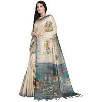 RANI SAAHIBA Womens Printed Art Tussar Silk Bhagalpuri Saree With Blouse Piece (SKR6710_Beige-Grey)