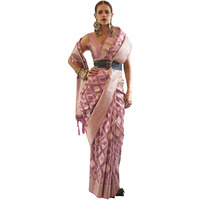 AKHILAM Womens Kalki Koechlin Banarasi Tissue Silk Saree With Unstitched Blouse Piece (Lavendar_KALKITS312002_RJ)