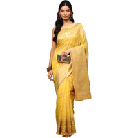 AKHILAM Womens Silk Cotton Woven Design Saree With Unstitched Blouse Piece (yellow_VMIKA1003)