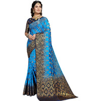 iZibra Women Wear Kanjivaram Silk Saree Fabric Floral Design Pure Banarasi Soft Collection Sadi New Ladies with Unstitched Blouse Piece 2023 (SkyBlue)