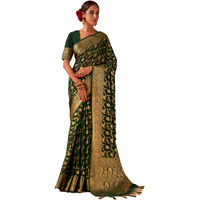 Vardha Womens Banarasi Georgette Silk Saree with Unstitched Blouse Piece - Gold Zari Woven Work Sarees for Wedding (Navya_591)