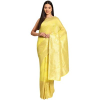 SILK LAND Womens Cotton Kota Silk Gold Copper Zari Saree With Unstitched Blouse Piece(Yellow)