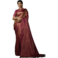 Vardha Womens Kanchipuram Art Silk Saree with Unstitched Blouse Piece - Zari Woven Work Sarees for Wedding (Asya Silk, 388, Wine)