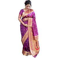 SGF11 Womens Paithani Kanjivaram Soft Silk Saree With Blouse Piece (Wine-Purple)