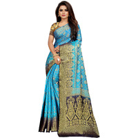 iZibra kanjivaram silk saree wedding cotton sarees for women Banarasi sadi original Kanchipuram pure sadi pattu sari with blouse piece 2023(SkyBlue)