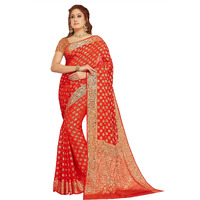 RANI SAAHIBA Womens Georgette Silk Resham Woven Saree With Blouse Piece (SKR10187_Red)