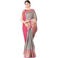 Enthone Womens Banarasi Silk Saree With Unstitched Blouse Piece(Grey)