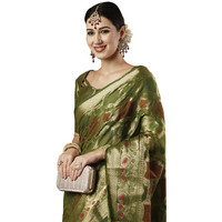 AKHILAM Womens Organza Ethnic Motif Woven Design Saree With Unstitched Blouse Piece(Olive_YARYA112H_HS)