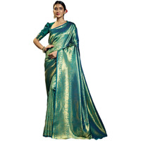 Vardha Womens Kanchipuram Art Silk Saree with Unstitched Blouse Piece - Zari Woven Work Sarees for Wedding (Kasuba Silk, 477, Teal Blue)