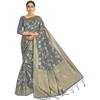 Vardha Womens Banarasi Art Silk Saree with Unstitched Blouse Piece - Zari Woven Work Sarees for Wedding (Paneri, 25, Grey)