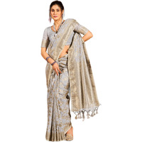 SWORNOF Womens Lichi Soft Silk Saree With Unstitched Blouse Piece (GREY)