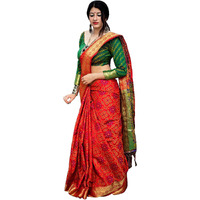 MSRETAIL Womens Banarasi Patola Silk Saree With Blouse Piece (HM-PATOLA-2101-A_Red)