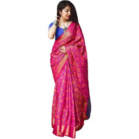 MSRETAIL Womens Banarasi Patola Silk Saree With Blouse Piece (HM-PATOLA-2105_Pink)