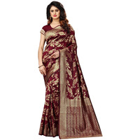 Shasmi Maroon and Golden Silk Blend Banaras Jacquard Woven Designing Saree for Women (San Pari 37