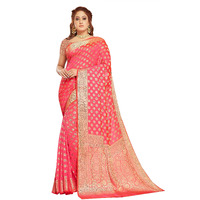 RANI SAAHIBA Womens Georgette Silk Resham Woven Saree With Blouse Piece (SKR10190_Peach)