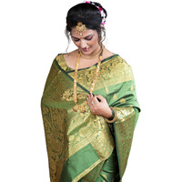 AMIRAT Womens Paithani Silk Blend Saree With Zari Woven With Blouse Piece (Perrot Green)