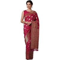 AKHILAM Womens Silk Blend Woven Design Saree With Unstitched Blouse Piece(Pink_3PAKHI5107)