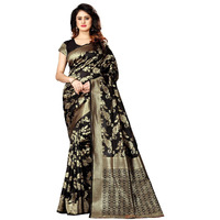 Shasmi Black and Golden Silk Blend Kanchipuram Jacquard Woven Designing Saree for Women (San Pari 37