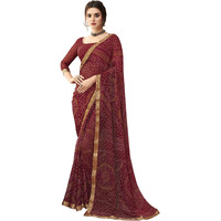 Satrani Womens Bandhani Printed & Lace Chiffon Saree with Blouse(2202SR872_Maroon1)