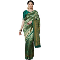 AKHILAM Womens Kanjivaram banarasi silk Woven Design Saree With Unstitched Blouse Piece Saree With Un-Stiched Blouse(Green_VSHU7919_D)