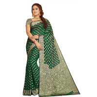 RANI SAAHIBA Womens Georgette Silk Resham Woven Saree With Blouse Piece (SKR10209_Jungle Green)