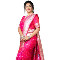 AMIRAT CLOTHING Womens Paithani Litchi silk Saree With Unstiched Blouse Piece (Pink)