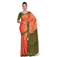 MIMOSA Women Art Silk Wedding Saree Kanjivarm Pattu Style With Contrast Blouse Color Orange (4282-65-2D-Pch-Bgrn)