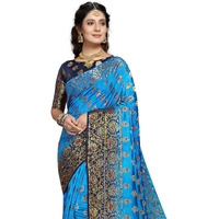 iZibra kanjivaram silk saree wedding cotton sarees for women Banarasi sadi original Kanchipuram pure sadi pattu sari with blouse piece 2023 Kalash (Skyblue)