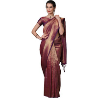 Akhilam Womens Kanchipuram Silk Blend Saree With Blouse Piece (Kanjivaram Silk Saree_Purple)