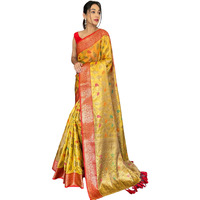 SGF11 Womens Kanjivaram Organza Tissue Soft Lichi Silk Sarees With Blouse Piece (Yellow)