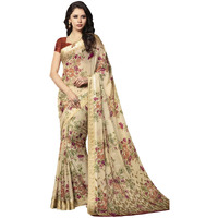 Satrani Womens Chiffon Saree (1026ST401_Beige_Maroon)