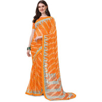 Amazon Brand - Anarva Womens Chiffon Bandhani Lehariya Saree With Blouse Piece (pavitraa-orange-03-an)