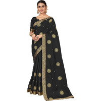 SUTRAM Womens Brocade Silk Blend Saree With Blouse Piece (ST1340_Dark Navy Blue)